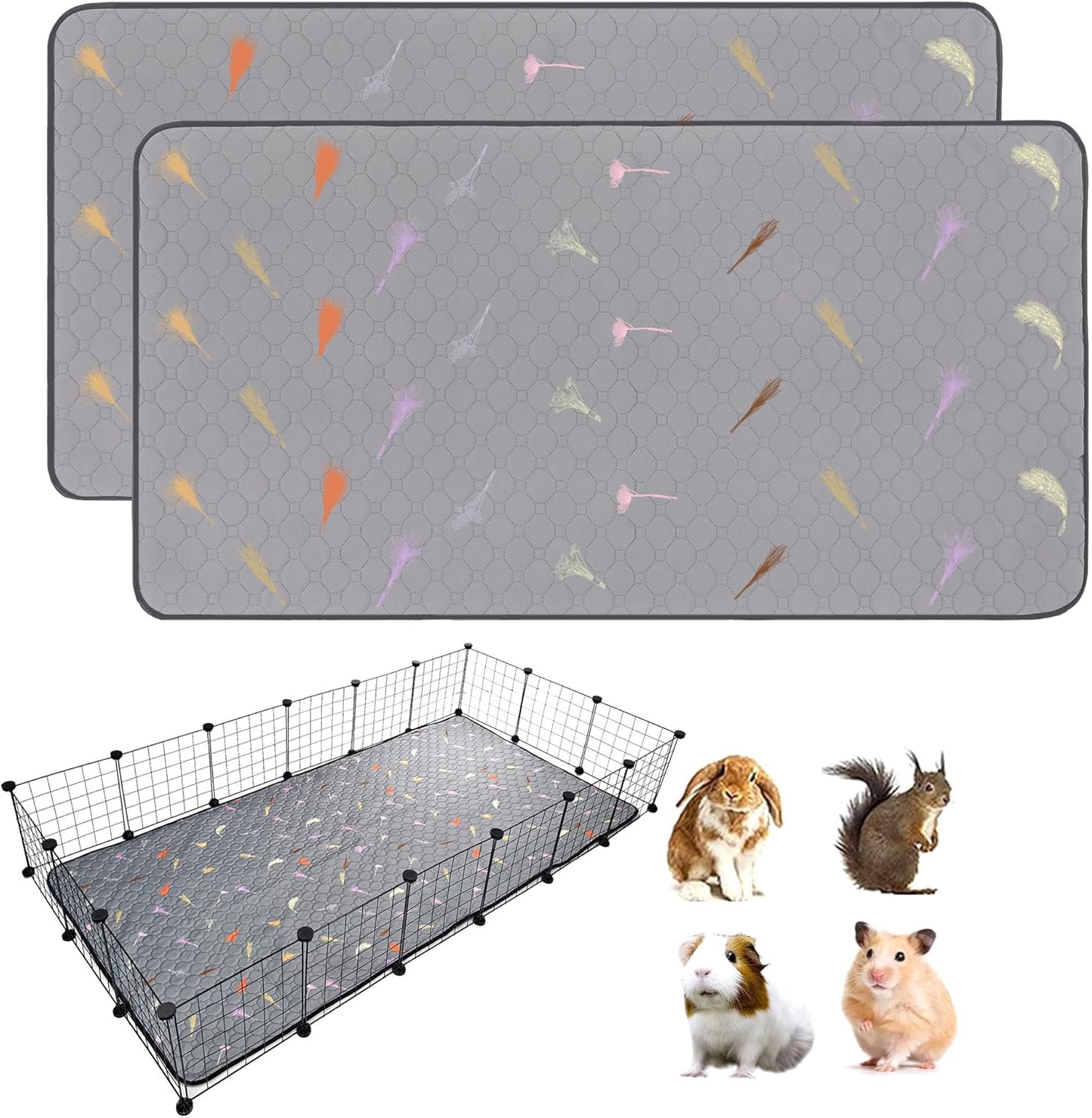 2Pcs Guinea Pig Cage Liners,Guinea Pig Fleece Cage Liners36''X72'' Super Absorbent Washable Pee Pads Reusable for Rabbit Hamster Chinchilla