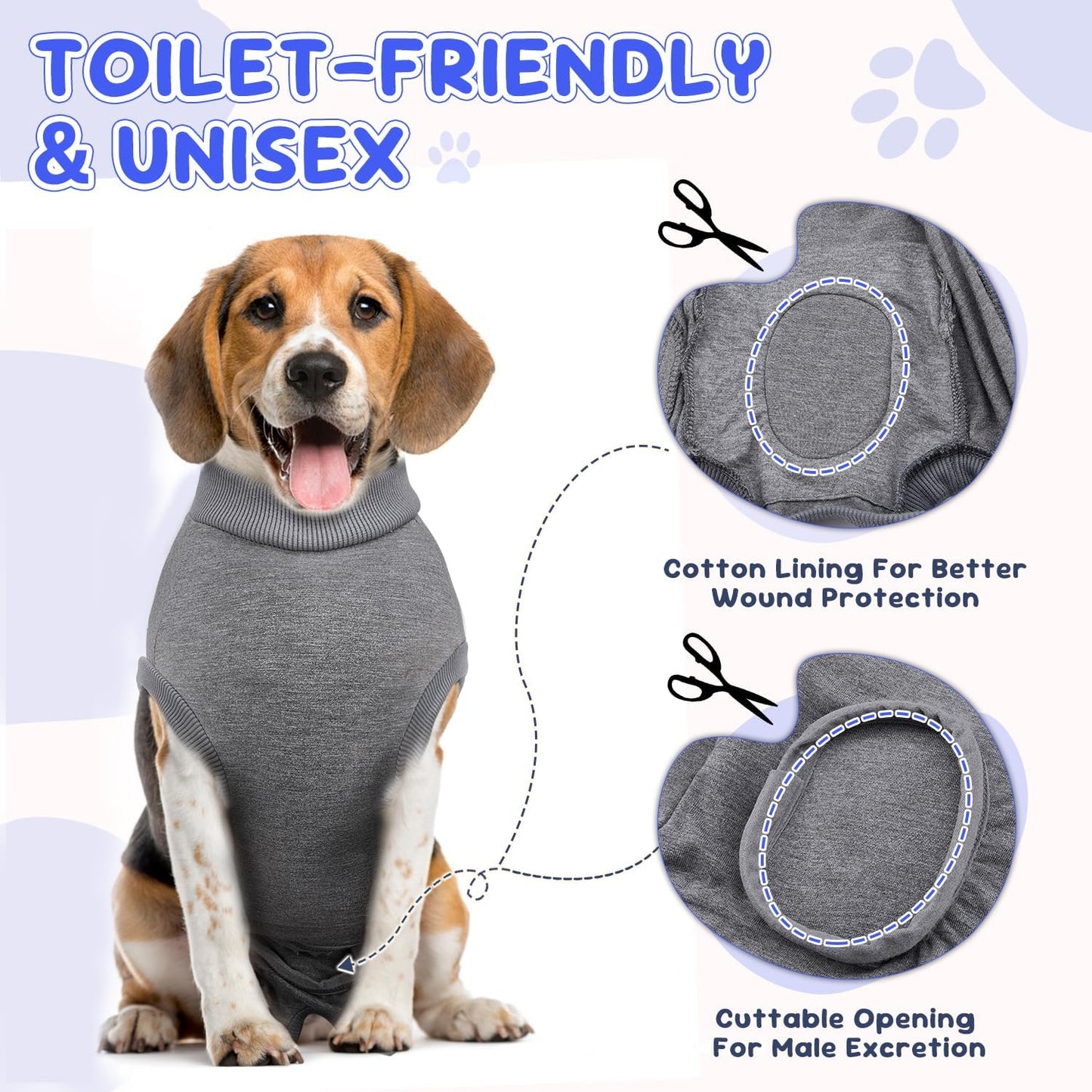 Lukovee Dogs Recovery Suit - Adjustable Dog Onesie for Female Male Dogs, Breathable Anti Licking Cone Alternative Surgery Pet Surgical Body Suit After Spay Abdominal Wounds Neuter (S, Gray)