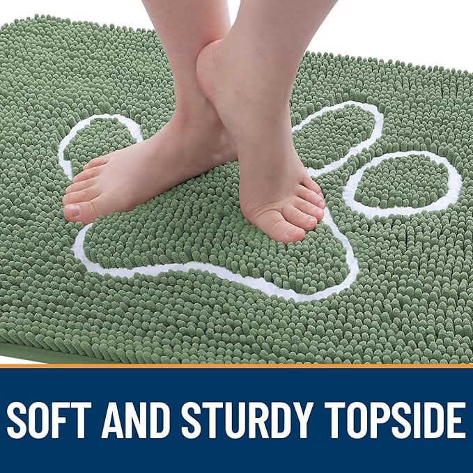 OLANLY Door Mat for Muddy Dog Paws 36x24, Absorbent Chenille Doormat with Paw Print Design, Non-Slip Washable Doormat for Indoor Entryway, Quick-Dry Pet Bed Mats for Dirty Dogs, Olive Green and White