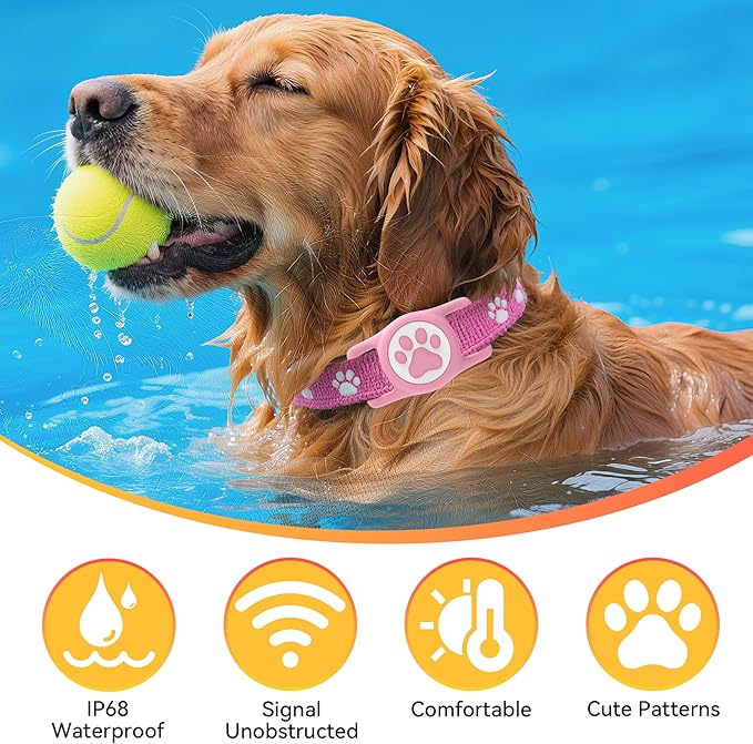 Dog Airtag Holder,[2-Pack] IP68 Waterproof AirTag Holder for Dog & Cat Collars,Silicone Air Tags Case for Pet Collars (Pink+Bule)