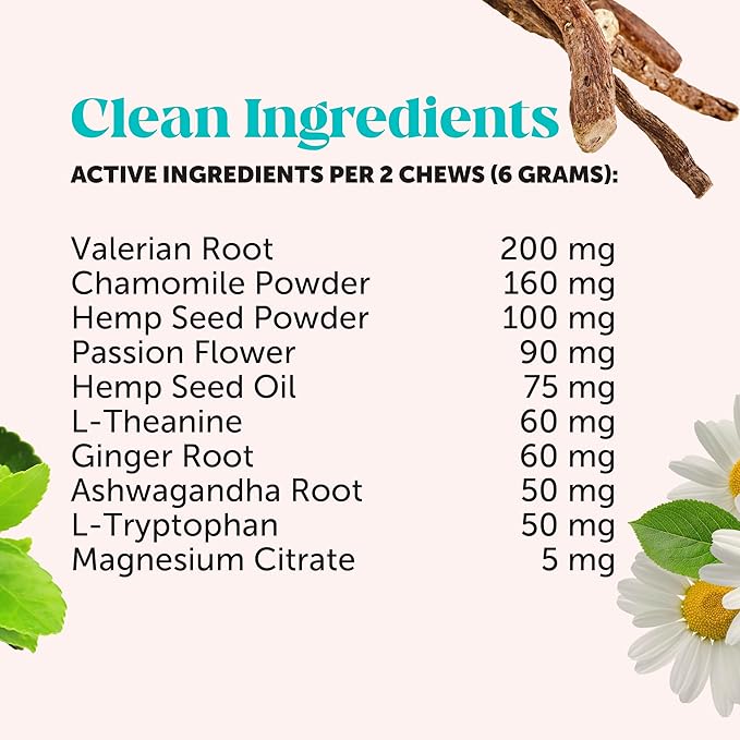 Natural Hemp Calming Chews for Dogs - Dog Anxiety Relief - Calming Aid Supplement with Valerian Root, Chamomile, + Magnesium - Stress, Separation & Thunder Support - (Beef Liver, 90 Count)