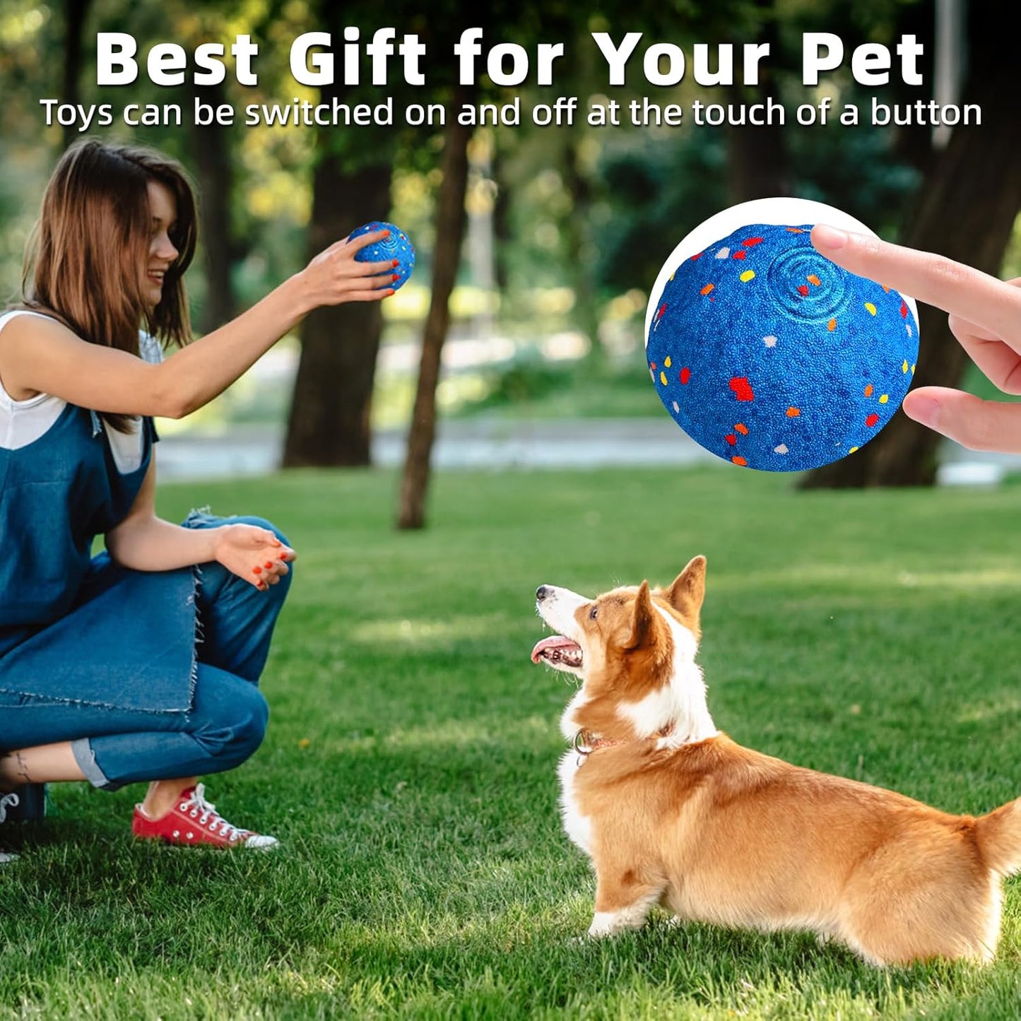 Interactive Dog Toys Ball, Automatic Moving, Bouncing Chew Toys, E-TPU Material, Suitable for Large and Medium-Sized Dogs, Used for Boredom Relief and Daily Training, USB Rechargeable (BVitality Blue)