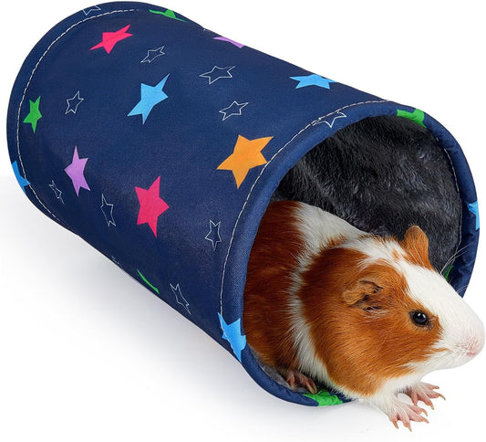 Glittme Guinea Pig Tunnel Washable Guinea Pigs Hideout Portable Rabbit Tunnels Soft Ferret Tunnel for Playing Resting Guinea Pig Accessories for Hedgehogs, Hamster,Colorful Stars