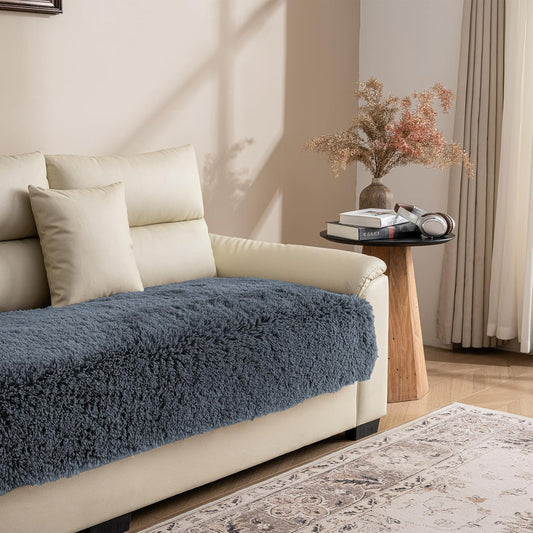 Dogs/Cats Bed Mats, Dog Pad Washable Removable Couch Cover with Anti-Slip Back, Plush Long Fur Mat, Perfect for Small, Medium and Large Dogs.(Navy Blue, 30"x70")