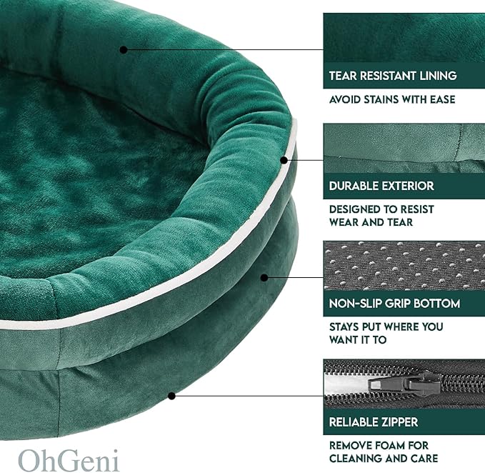 OhGeni Orthopedic Dog Couch Pet Sofa Large Sized Cat Beds with Comfort Foam Support, Soft Comfortable Fabric, Machine Washable Waterproof Removable Cover, 35-Inch (Dark Green)