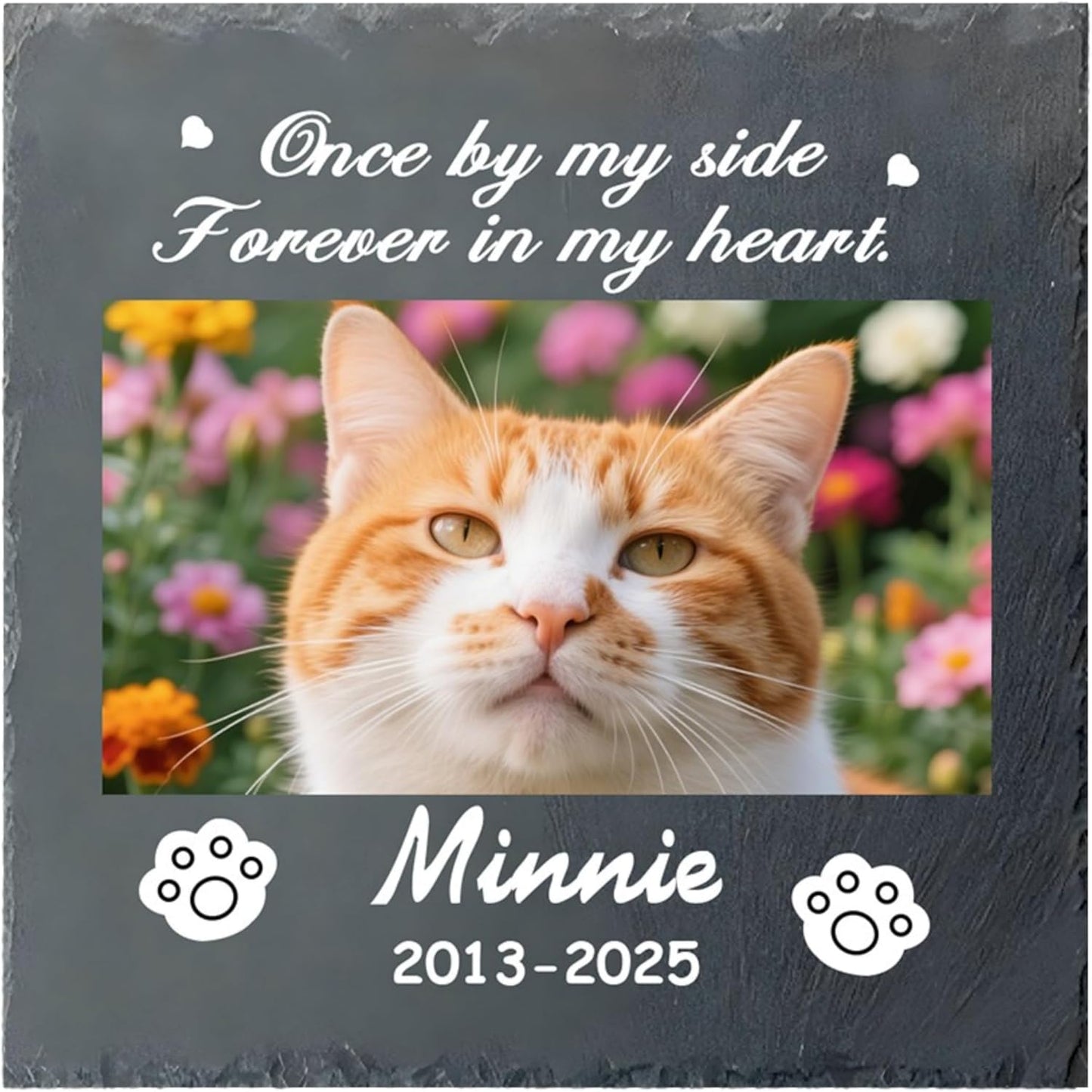 Custom Pet Memorial Stone - Personalized Cat Grave Marker with Name & Photo - Sympathy Gifts for Loss of Beloved Pet - Cemetery Decor - Rainbow Bridge Memorial for Cats (Style G)
