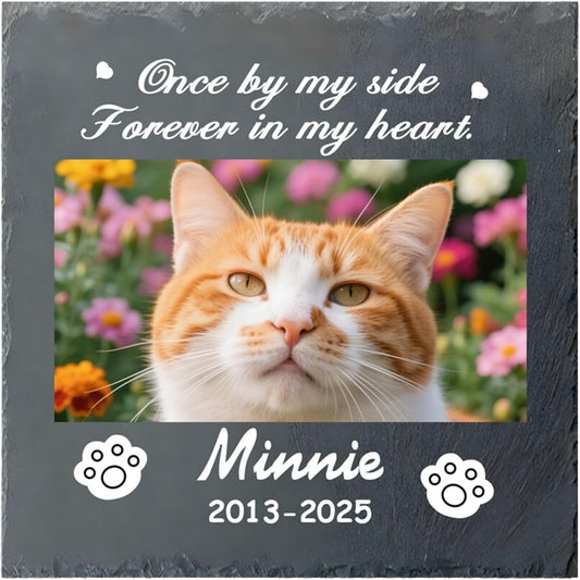 Custom Pet Memorial Stone - Personalized Cat Grave Marker with Name & Photo - Sympathy Gifts for Loss of Beloved Pet - Cemetery Decor - Rainbow Bridge Memorial for Cats (Style G)