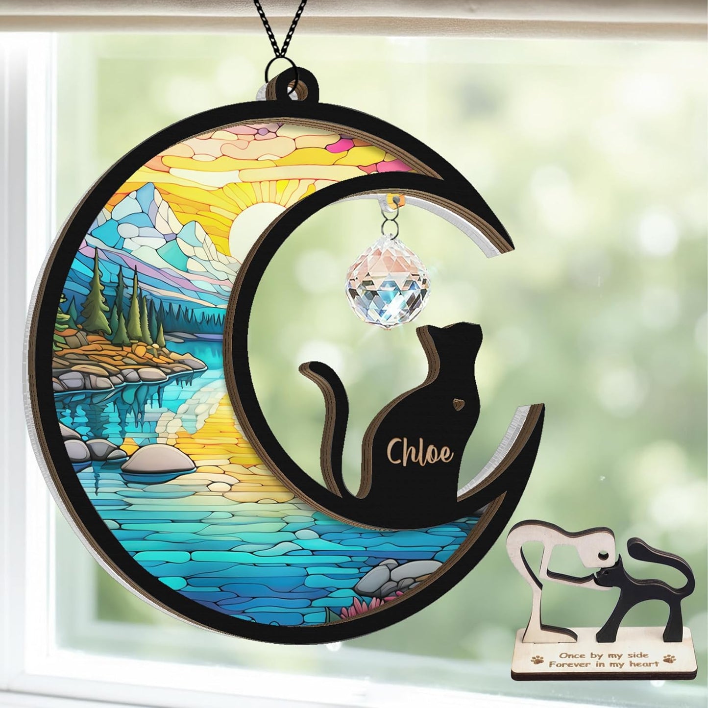 Cat Memorial Suncatcher, Loss of Cat Sympathy Gift, Pet Memorial Gifts for Feline Friend, Stained Glass Window Hanging, Pet Crystal Suncatcher Passed Away Keepsake, Remembrance Gifts for Kitty