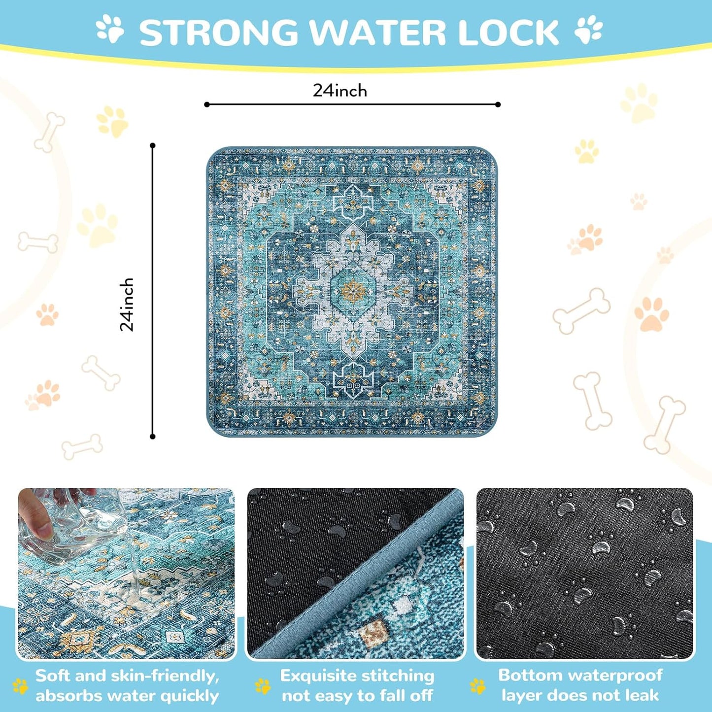 Lahome Super Absorbent & Leakproof Washable Dog Pee Pads - 2 Pack Value Set - Waterproof, Non-Slip Reusable Pads for Puppy Training, Crates & Whelping (24"x24", Blue)