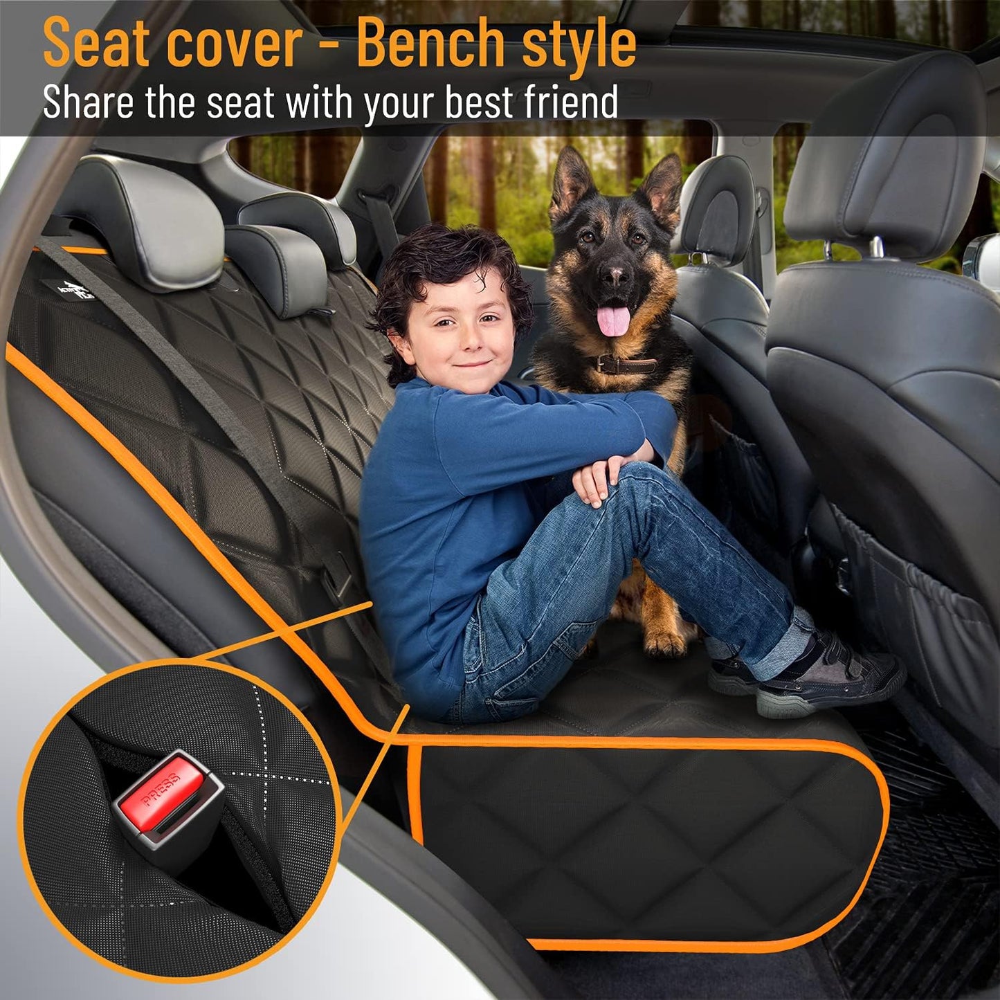 Active Pets Orange Car Rear Seat Cover for Dogs, Durable Waterproof & Scratch Resistant Vehicle Backseat Protector, Nonslip Dog Accessory & Pet Protection for Back Seats, Machine Washable