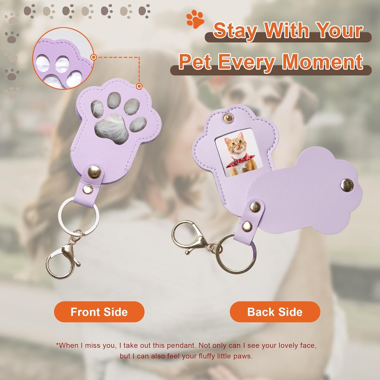 Pet Memorial Keychain Dog Paw Keepsake Photo Holder Heartfelt Memorial Gift for Loss of Dog and Cat Holds Fur and Pictures Keychain or Bag Charm for Bereaved Pet Owners (3Pack Purple)
