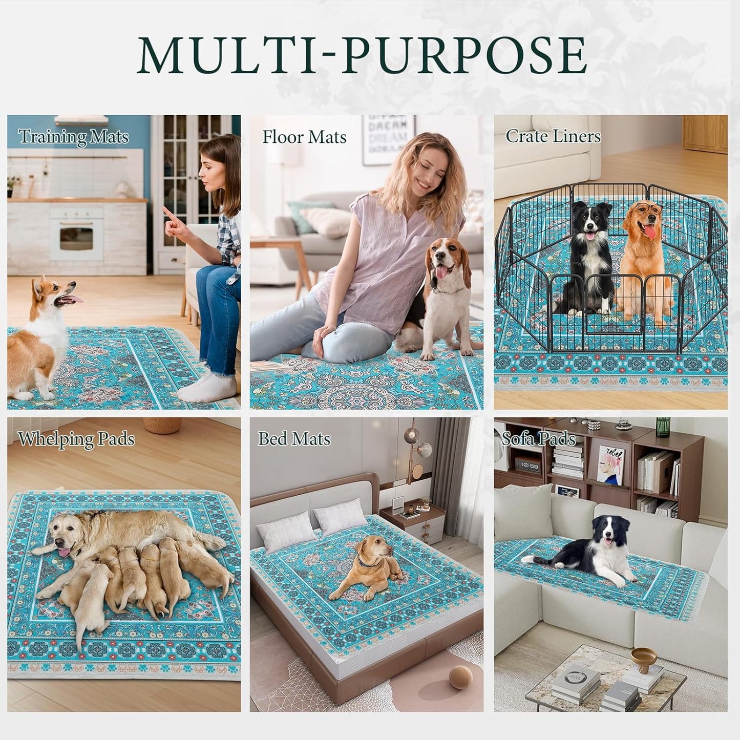 Homimp Washable Pee Pads for Dogs, 2 Pack Reusable Puppy Pads Waterproof, Absorbent and Leakproof Dog Pee Pads, Non Slip Puppy Training Pads, Pet Mat for Floor,Crate,Couch,Whelping,Blue, 36"x48"