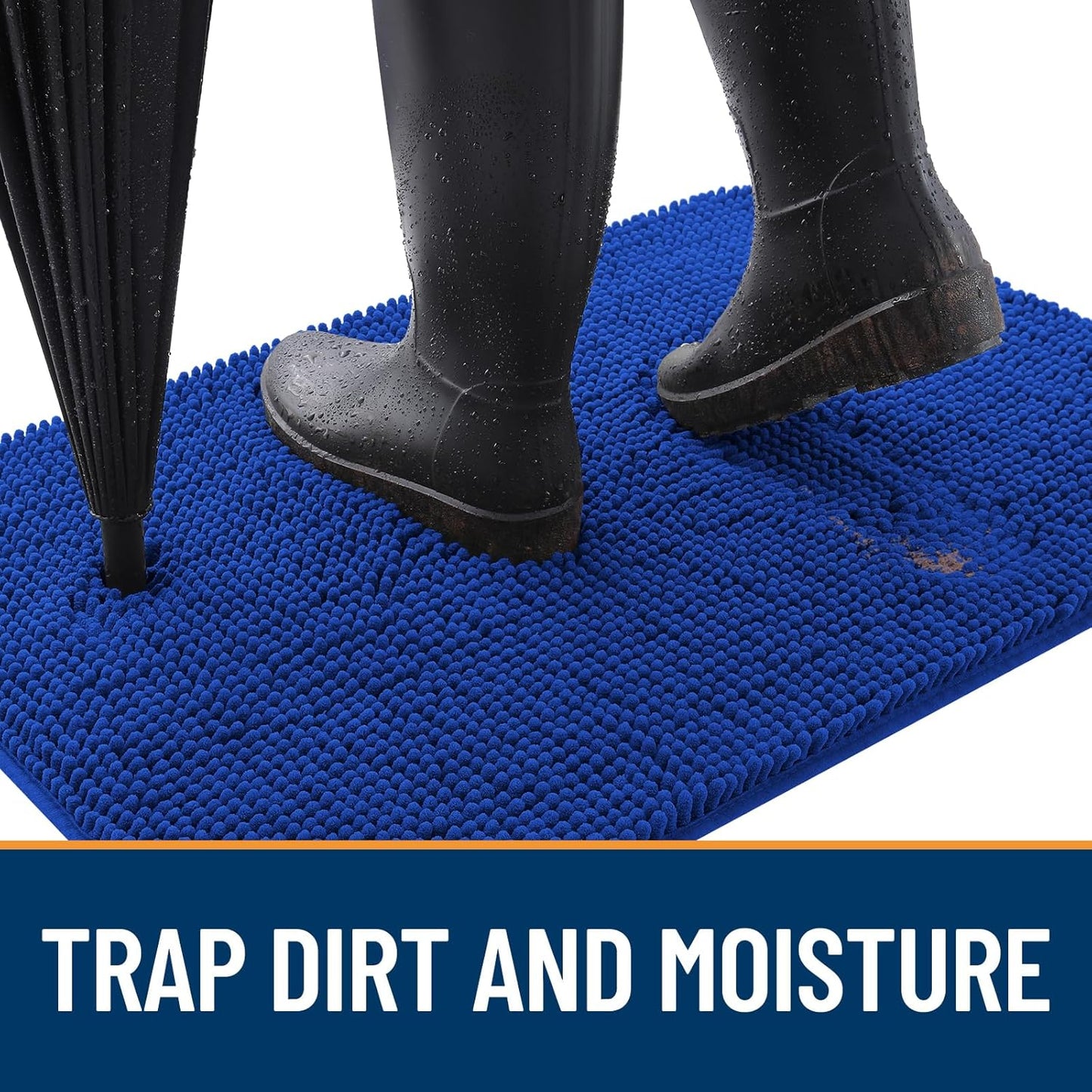 OLANLY Dog Door Mat for Muddy Paws 44x24, Absorbs Moisture and Dirt, Absorbent Non-Slip Washable Doormat, Quick Dry Chenille Mud Mat for Dogs, Entry Indoor Entryway Carpet for Inside Floor, Royal Blue