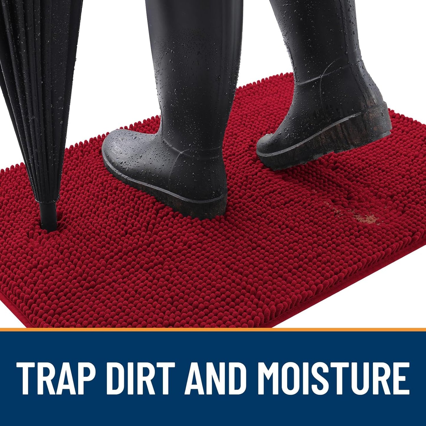 OLANLY Dog Door Mat for Muddy Paws 36x24, Absorbs Moisture and Dirt, Absorbent Non-Slip Washable Doormat, Quick Dry Chenille Mud Mat for Dogs, Entry Indoor Entryway Carpet for Inside Floor, Red