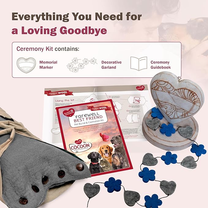 Cocoon® - Eco-Friendly Pet Burial & Cremation Ceremony Kit (Premium Wool) - Casket for Dogs and Cats (Choose Size & Color) (Large, Grey)