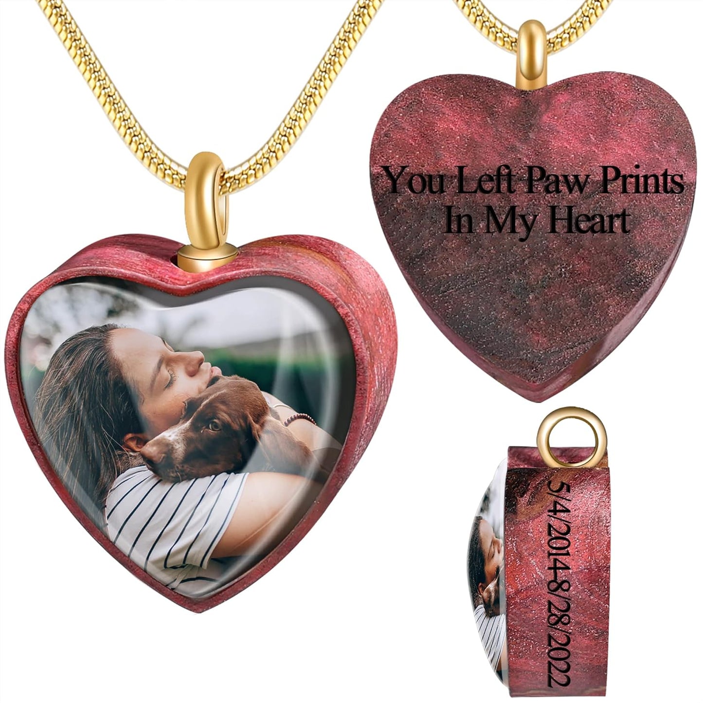 Farfume Personalized Pet Urn Necklace for Dog Cat Ashes Cremation Pet Memorial Customized Photo Text Engraving Pendant Keepsake Funeral Jewelry