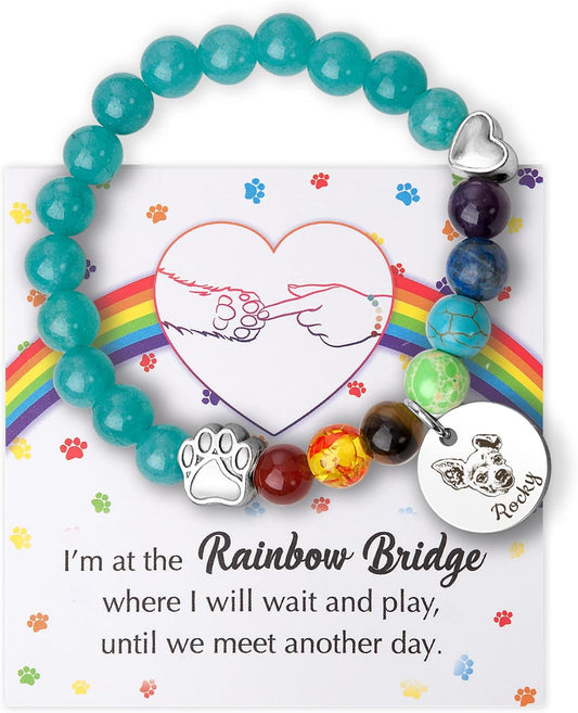 Anavia Pet Portrait Rainbow Bridge Pet Memorial Bracelet for Beloved Dog Cat, Pawprint on My Heart Personalized Handmade Bracelet Keepsake