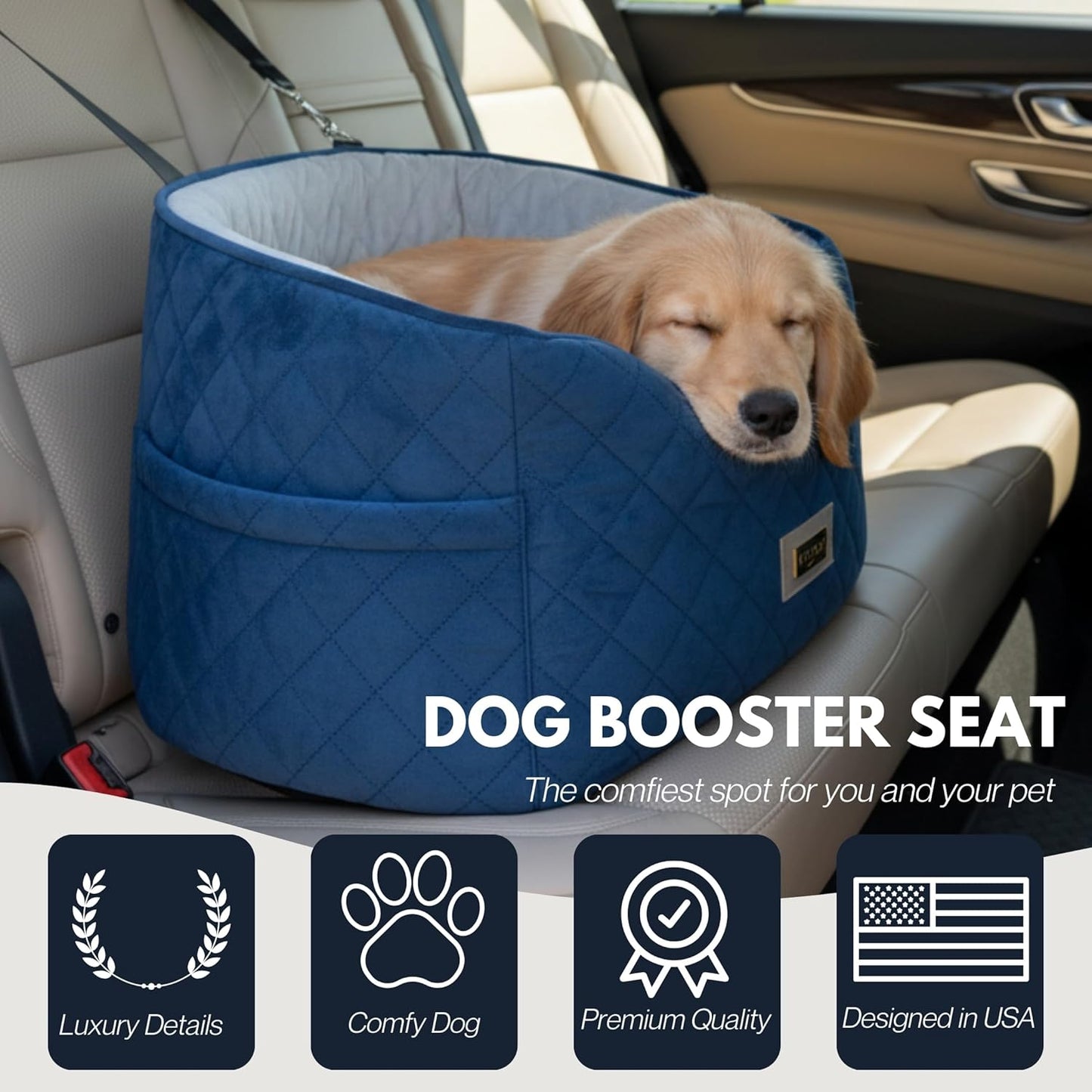 Premium 2-in-1 Dog Car Seat & Home Bed for Small Dogs – Premium Travel Pet Bed with Safety Straps, Stylish Design, Soft Plush Cushion & Secure Portable Comfort – Under 30lbs (Blue)