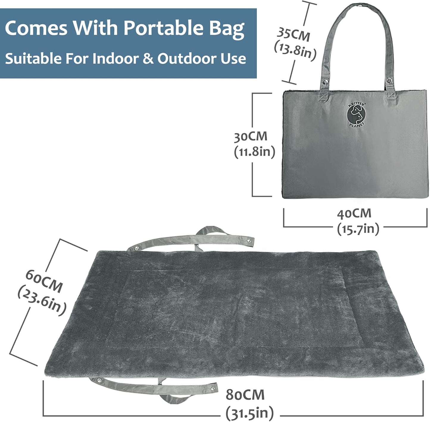 Catalonia Classic Waterproof Dog Mat, Portable Reversible Pet Travel Mat, Pet Cushion Pad with Handle for Small Medium Dogs Cats, Indoor or Outdoor