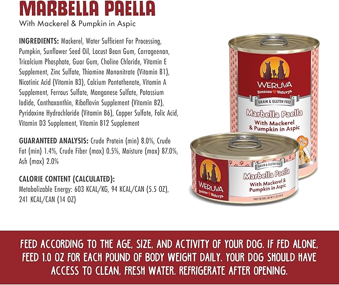Weruva Classic Dog Food, Marbella Paella with Mackerel & Pumpkin in Aspic, 5.5Oz Can (Pack of 24)