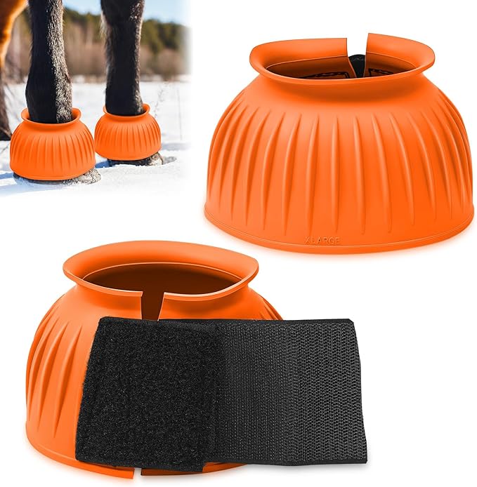 Abbylike Horse Bell Boots Protect Against Hoof Impact Trauma Rubber Bell Boots Horse Care for Turnout No Rub Design Comfort Quick Wrap Hook and Loop