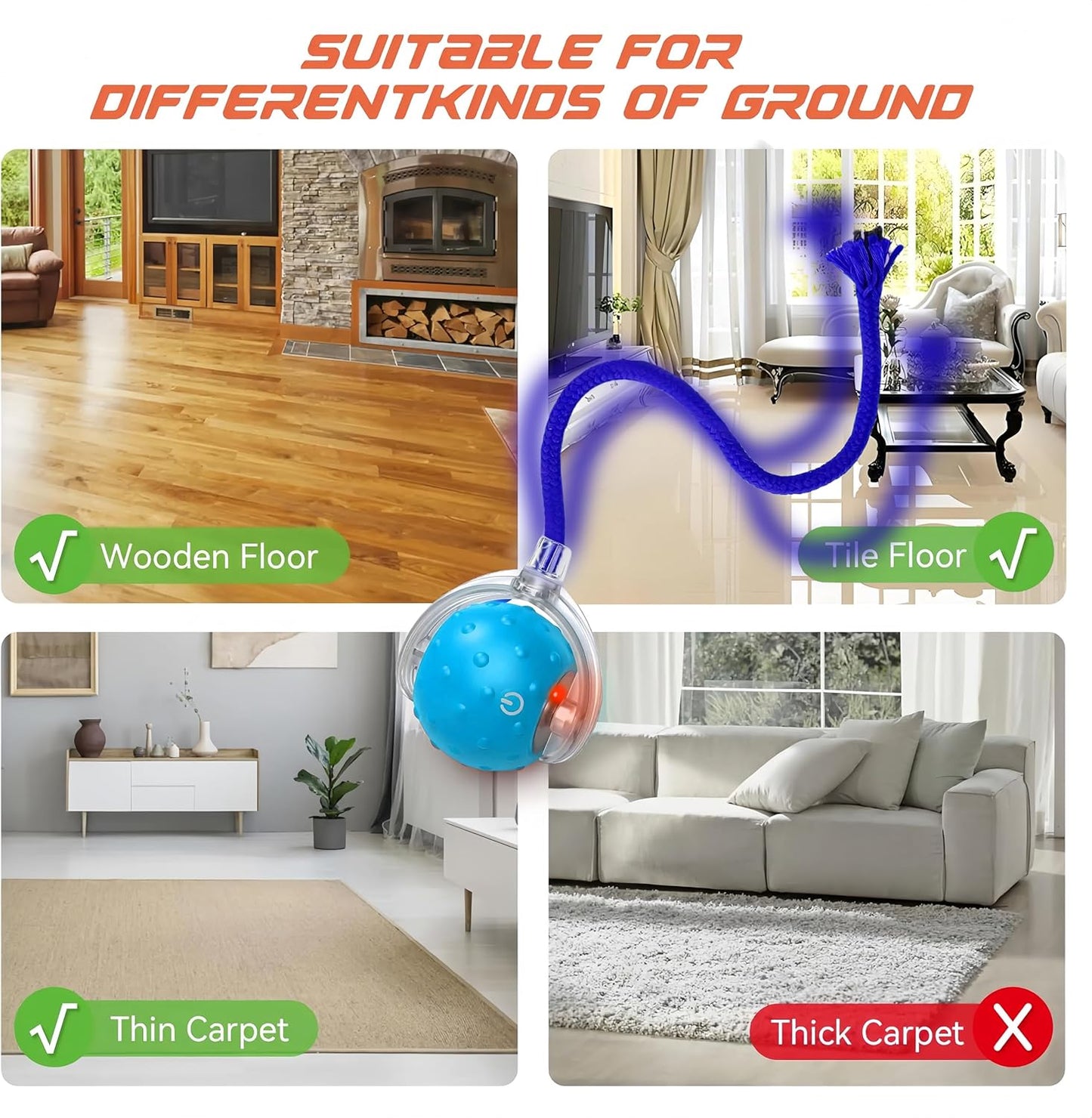 Interactive Cat Toys Ball for Indoor Cats,[2025 Newly Upgraded] Agile Moving Cat Ball with Elastic Mesh Tail,Automatic Kitten Toys for Bored Indoor Adult Cats,Motion Activated (Blue)