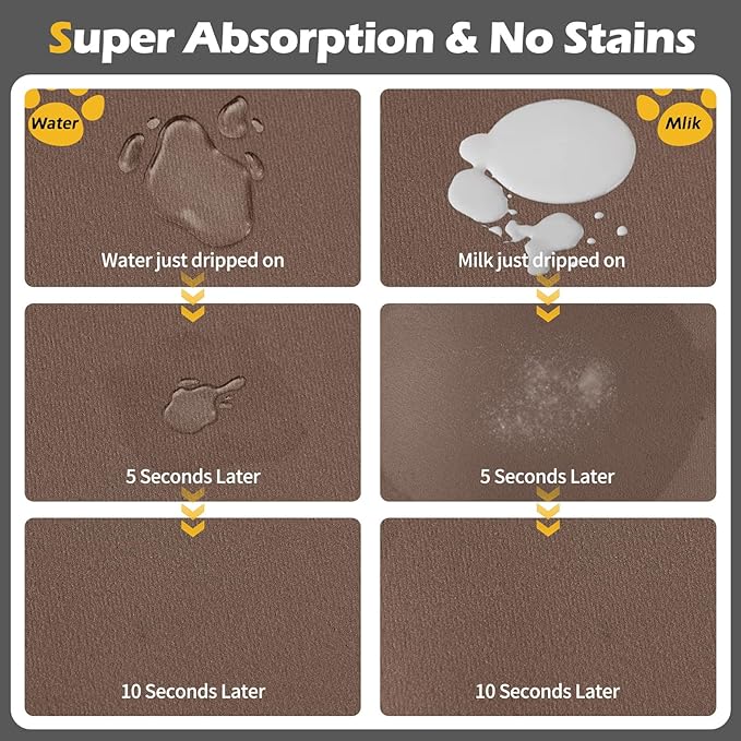 Pet Feeding Mat - Absorbent for Food and Water Bowl - Dog Accessories - Water Bowl for Messy Drinkers - No Stains Quick Dry Dispenser Mat (16"x24", Brown)