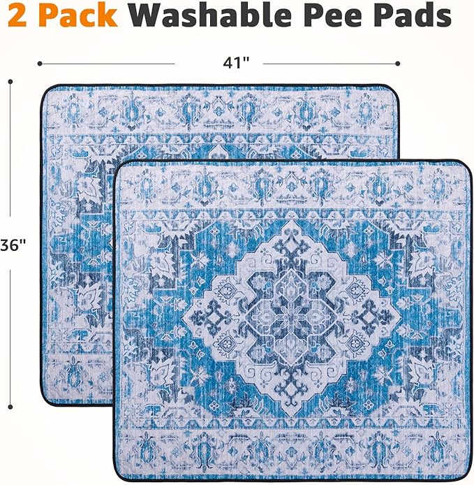 LOOBANI Washable Pee Pads for Dogs, 2 Pack Super Absorbent Reusable Puppy Pads Leakproof Dog Traning Pads, Waterproof Non-Slip Whelping Pad for Floor, Playpen, Crate, Couch-36 x41 (Blue)