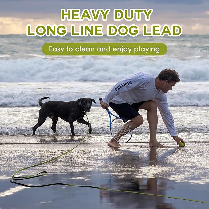 Wolfone 15m Dark Green Heavy Duty Robust Training Dog Leash with Anti-Slip Handle，Waterproof Long Dog Leash for Outdoor Activities