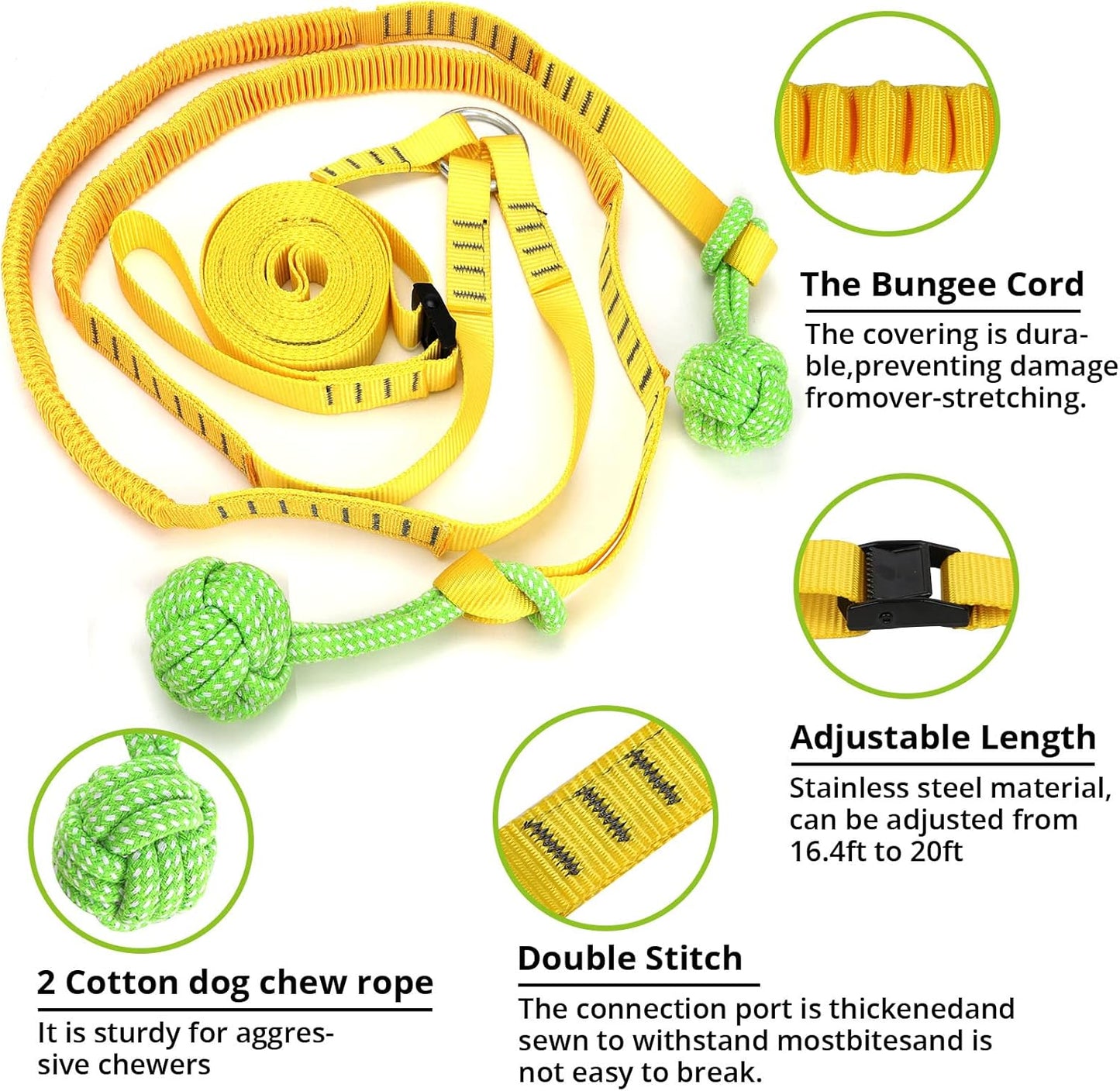 Dog Hanging Bungee Tug Toy for Two Dogs: Interactive Tether Tug-of-War for Pitbull Small to Large Dogs to Exercise - Durable Retractable Tugger Dog Rope Toy with 2 Chew Rope Toys