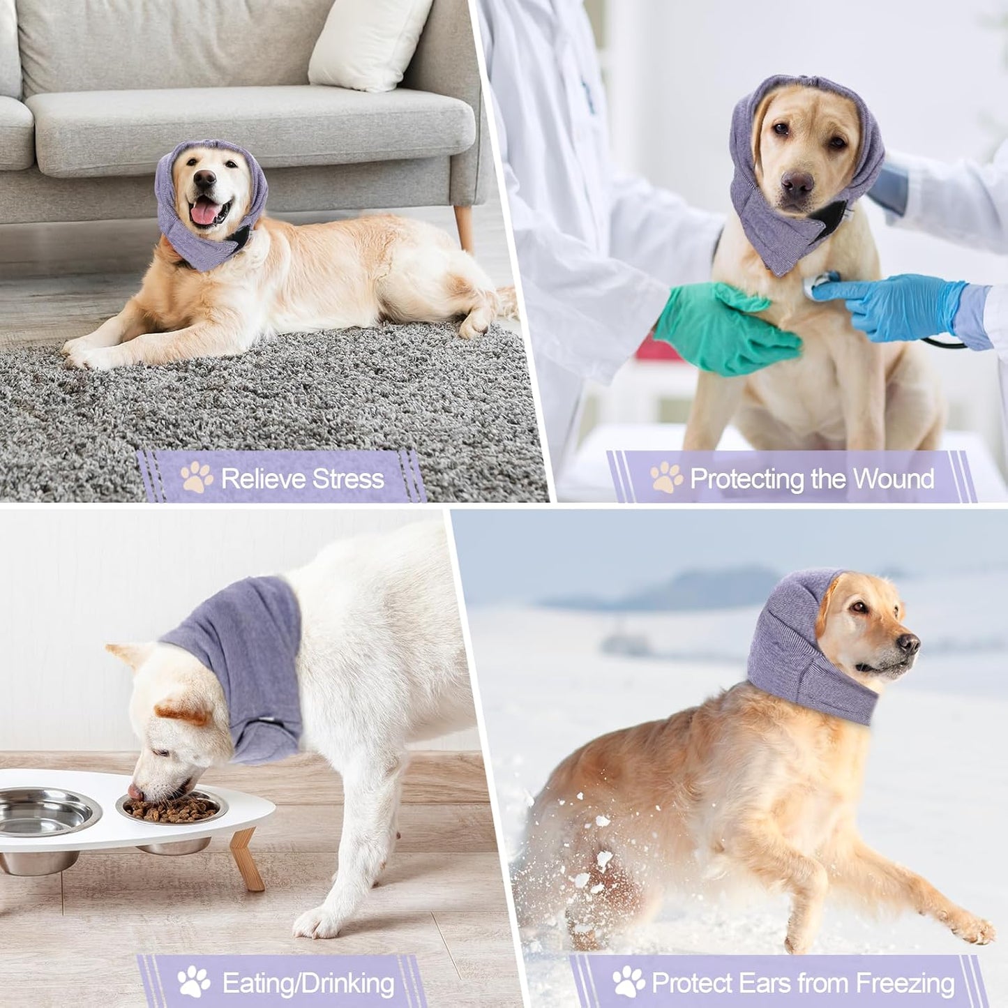 Dog Snood, Adjustable Dog Calming Hoodie, Dogs Ear Cover for Noise Anxiety Relief, Hematoma, Grooming and Force Drying, Windproof Pets Headband for Grooming