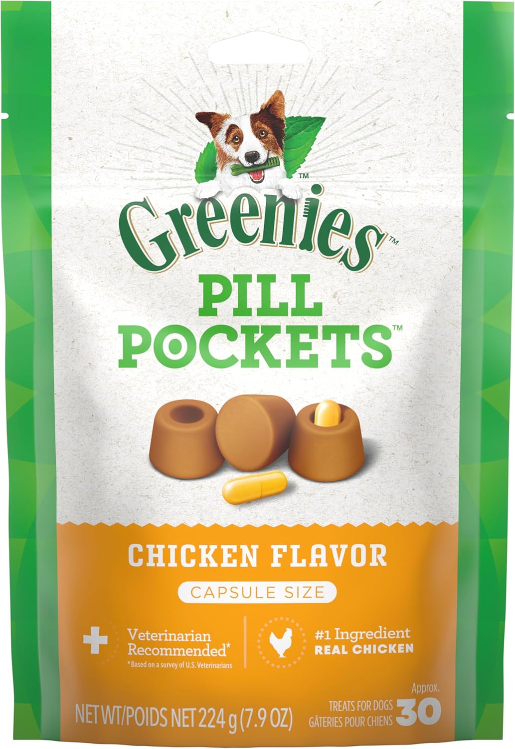 Greenies Pill Pockets for Dogs Large Size, Soft Dog Treats, Chicken Flavor, 7.9 oz. Pouch (30 Treats)