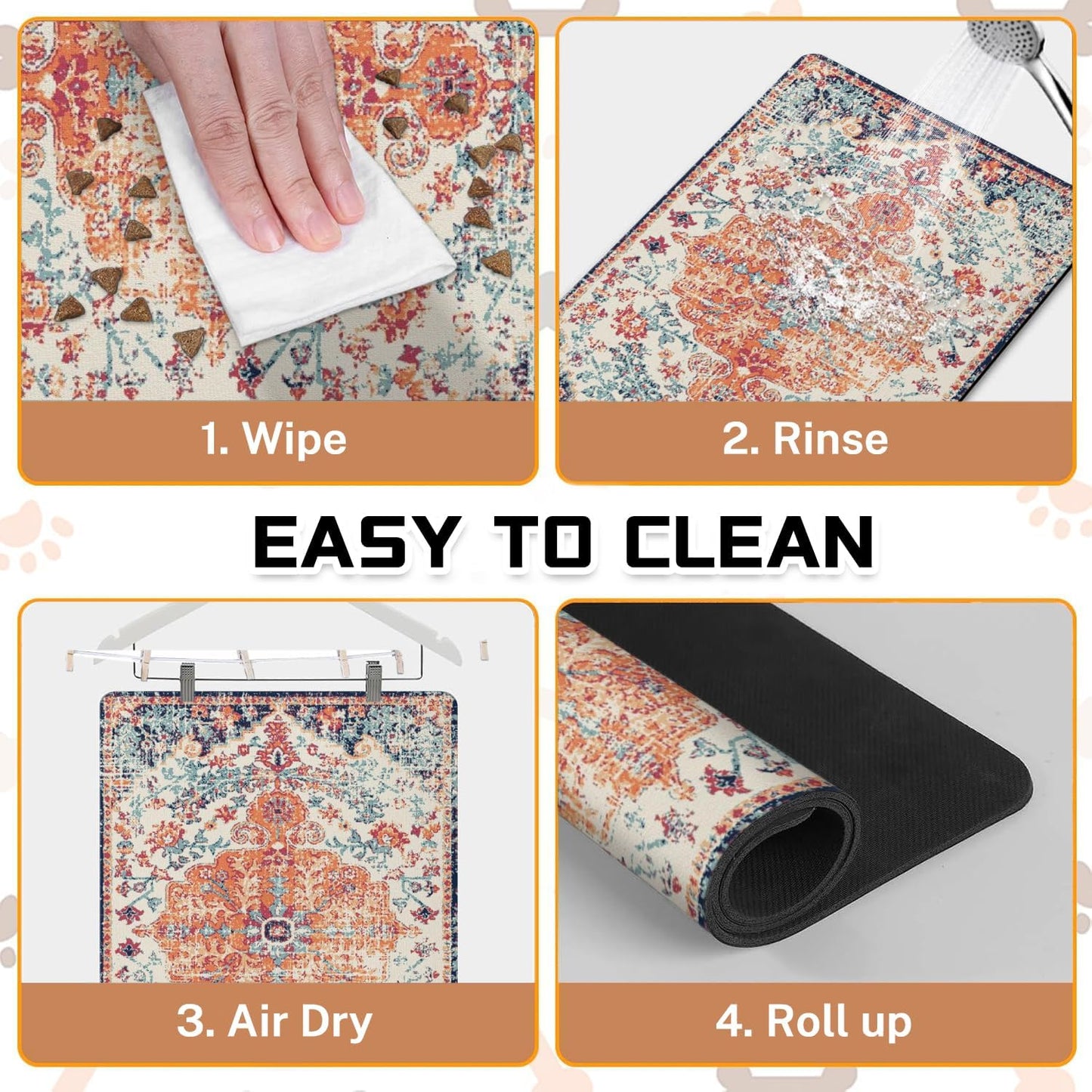 Absorbent Pet Dog Bowl Mat for Food and Water, Pet Cat Food Feeding Mat with Non Slip Rubber Backing, Dog Food Mats for Floors Waterproof, 16"x24"