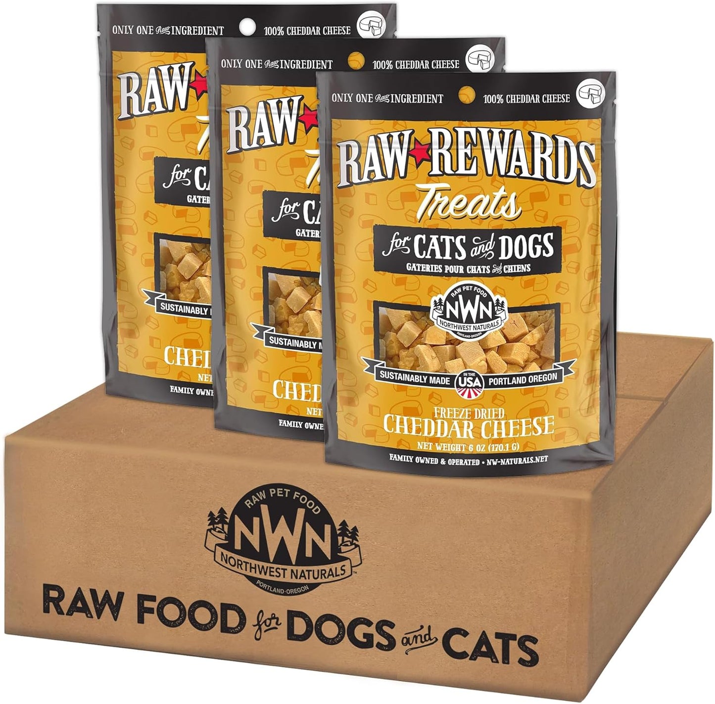 Northwest Naturals Raw Rewards Freeze-Dried Cheddar Cheese Treats for Dogs and Cats - Bite-Sized Pieces - Healthy, 1 Ingredient, Human Grade Ingredients, Natural, Proudly Made in USA, 6 Oz (Pack of 3)