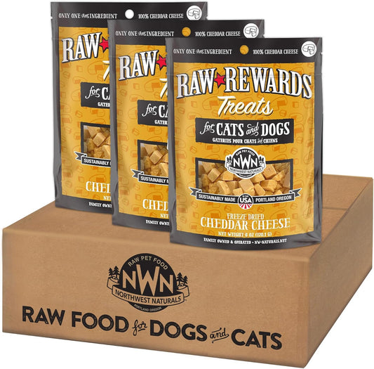 Northwest Naturals Raw Rewards Freeze-Dried Cheddar Cheese Treats for Dogs and Cats - Bite-Sized Pieces - Healthy, 1 Ingredient, Human Grade Ingredients, Natural, Proudly Made in USA, 6 Oz (Pack of 3)