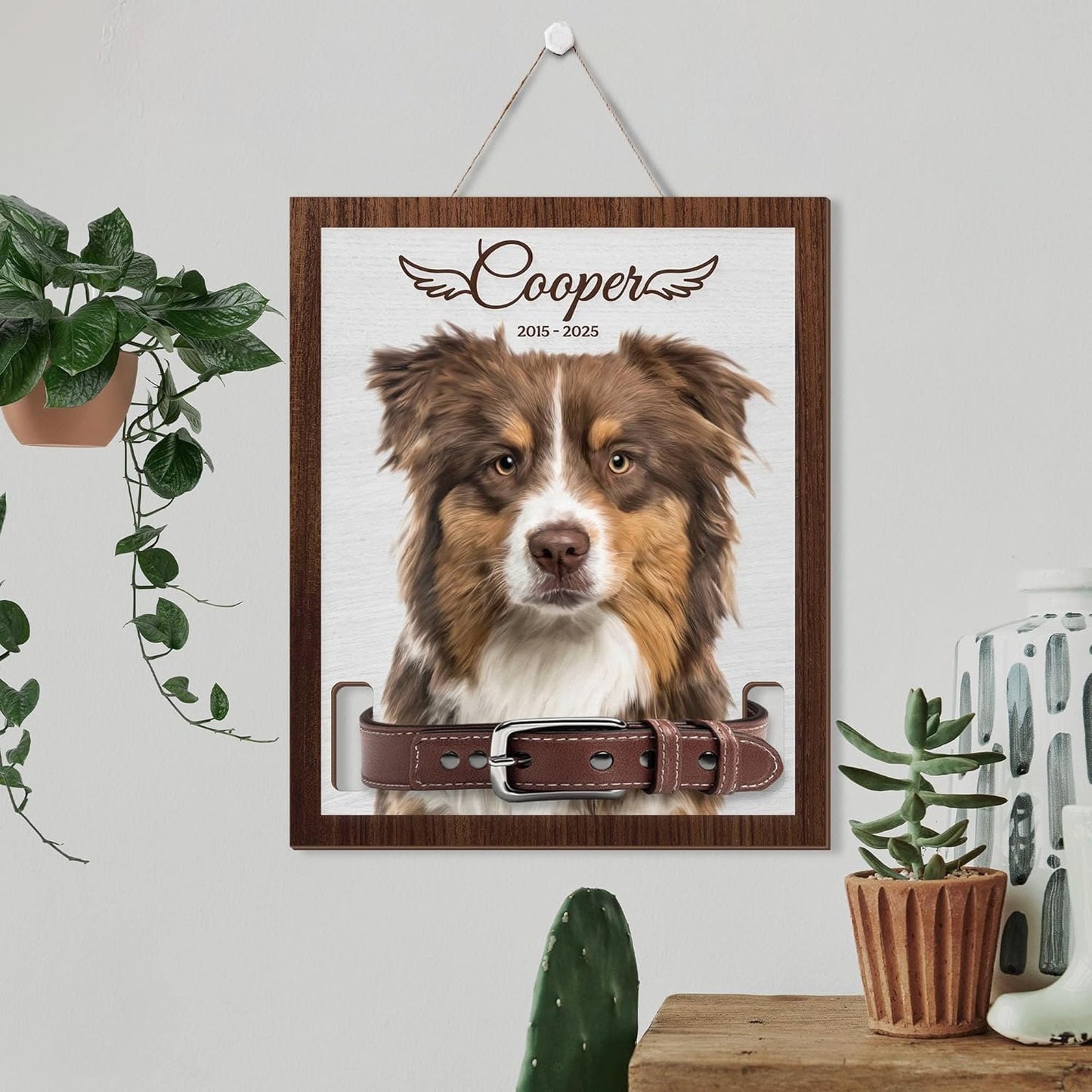 Custom Dog Memorial Collar Holder Sign – Personalized Pet Portrait with Collar Holder, Dog Sympathy Gift, Custom Pet Loss Collar Holder, Pet Memorial Keepsake for Dog Lovers