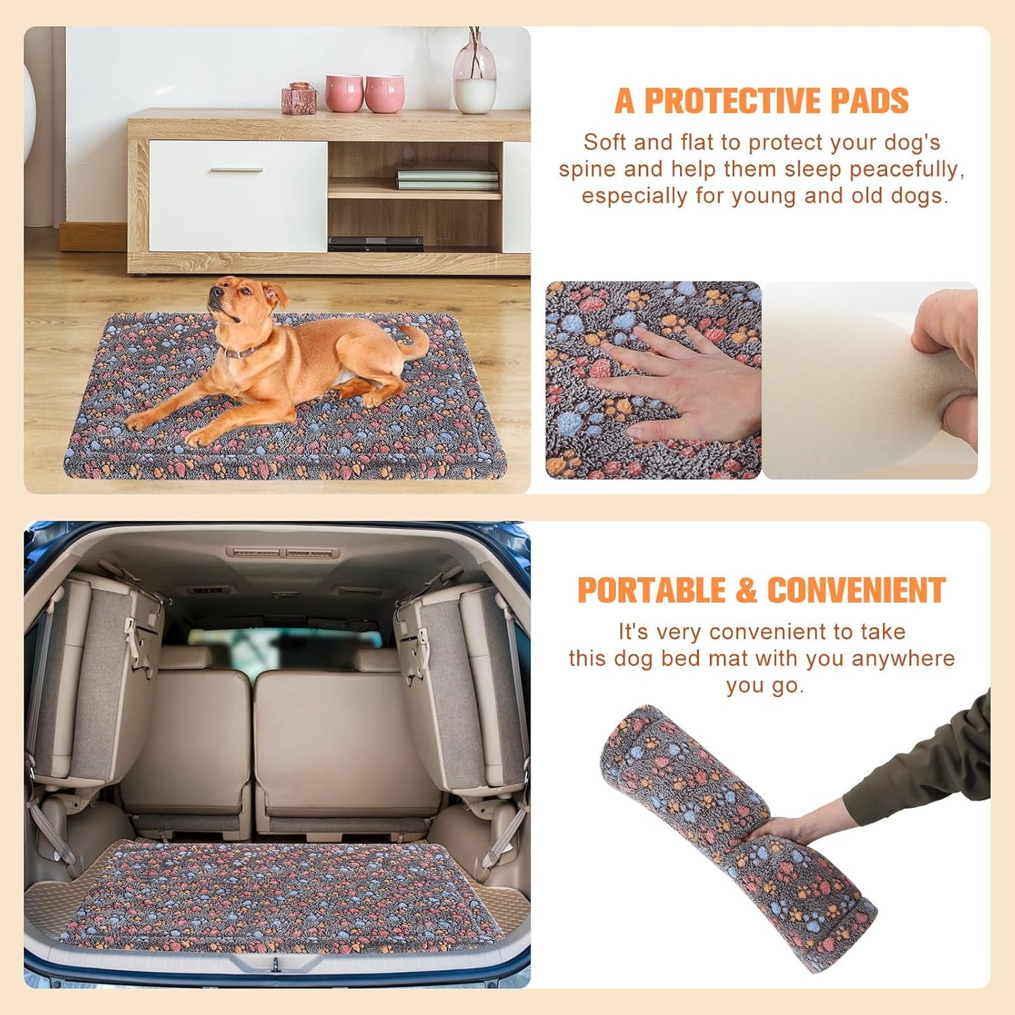 BEAUTYZOO Dog Bed Crate Pad 42 x 28 inch, Washable Dog Crate Mat for X-Large Sized Dogs, Anti-Slip Pet Crate Bed Kennel Pad, Durable Cozy Puppy Sleeping Mat Rectangle Mattress, Colorful Paw