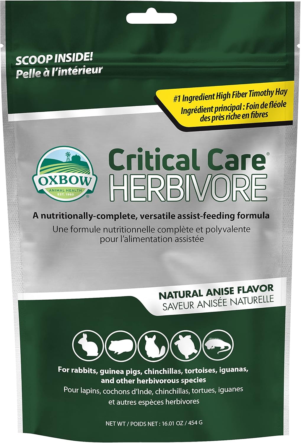 Oxbow Critical Care Herbivore, Emergency Guinea Pig Food, Rabbit Food for Recovery, Natural Anise Flavor, Veterinary Formula, Critical Care for Guinea Pig Emergency Kit, 454 gram bag