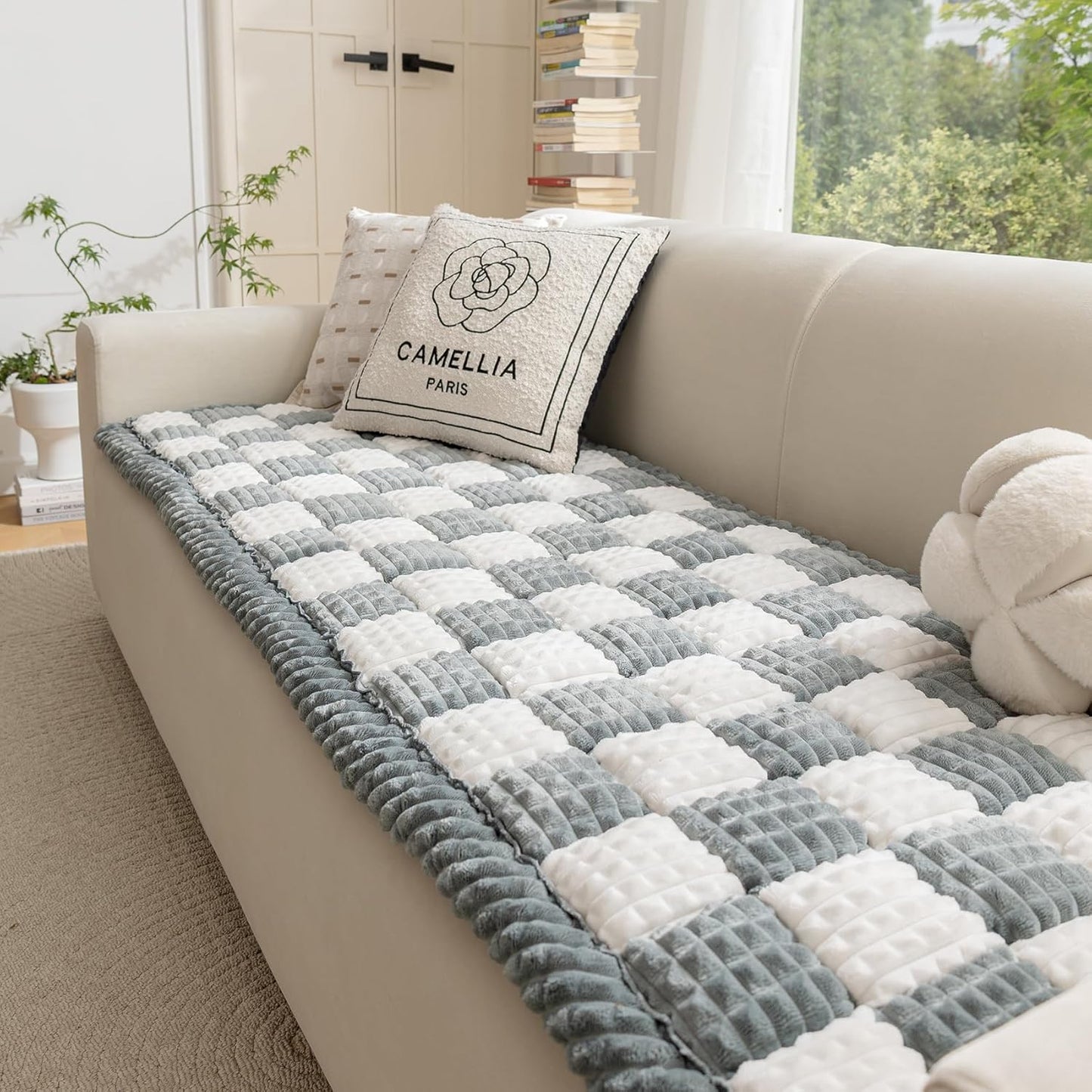 Couch Cover for Dogs Washable, Fuzzy Pet Cover for Sofa, Covers for 3 Cushion Couch Pet-Friendly, Non Slip Dog Bed Mat Dog Blanket (Bluegrey, 27.6x70.9 inch)