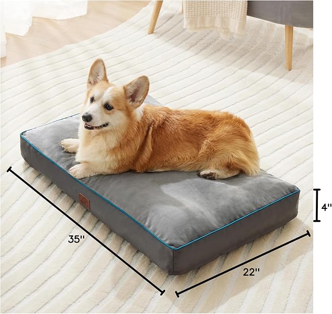 Bedsure Washable Large Dog Crate Bed - 3 Inch Thicken Up to 70lbs Pet Mat Pillows with Removable Washable Cover, Grey