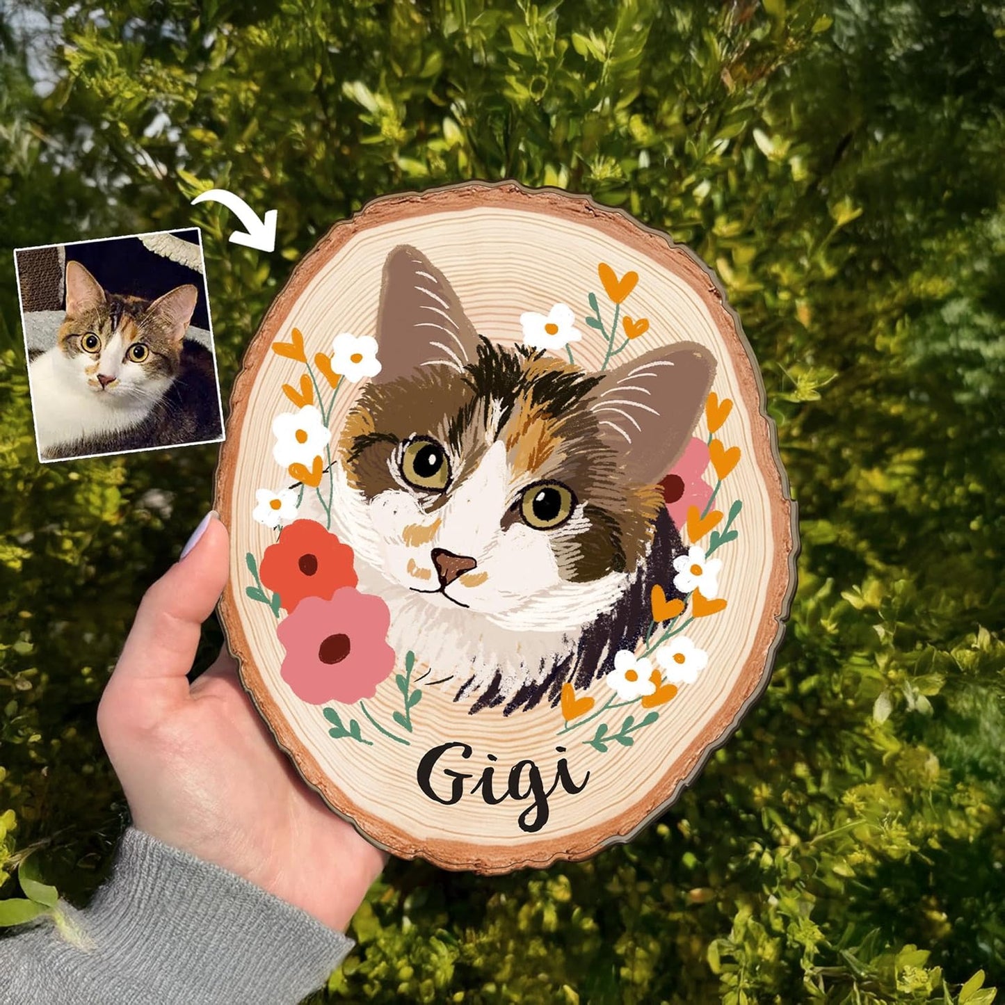 Personalized Dog Portrait on Wood Slice – Custom Pet Portrait from Photo, Wooden Dog Memorial Keepsake, Pet Loss Sympathy Gift, Dog Wall Art Decoration