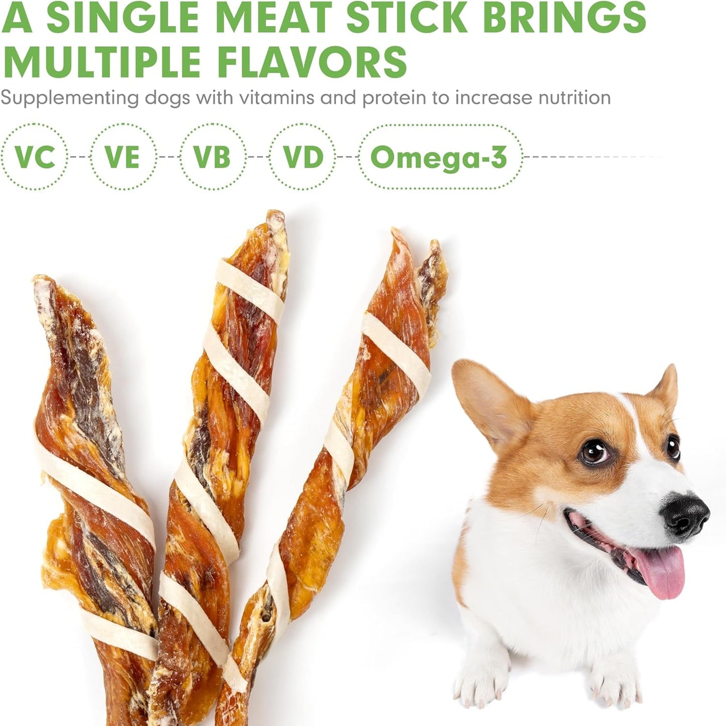 MON2SUN Dog Treats, Triple Flavor Jerky Twist Sticks, 5-7 Inch Chicken Duck and Codfish Sticks Chews for Small Dogs, Healthy Snacks, 10.58 oz (15 Count-Pack of 1)