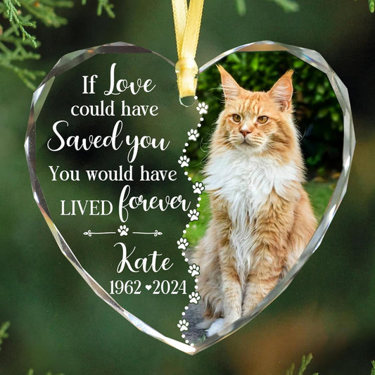 Personalized Wings Memorial Dog Christmas Ornaments - Forever in Our Hearts Acrylic Ornament for Your Loss Pet - Custom Photo, Name, Years (Memorial Cat Glass Heart)