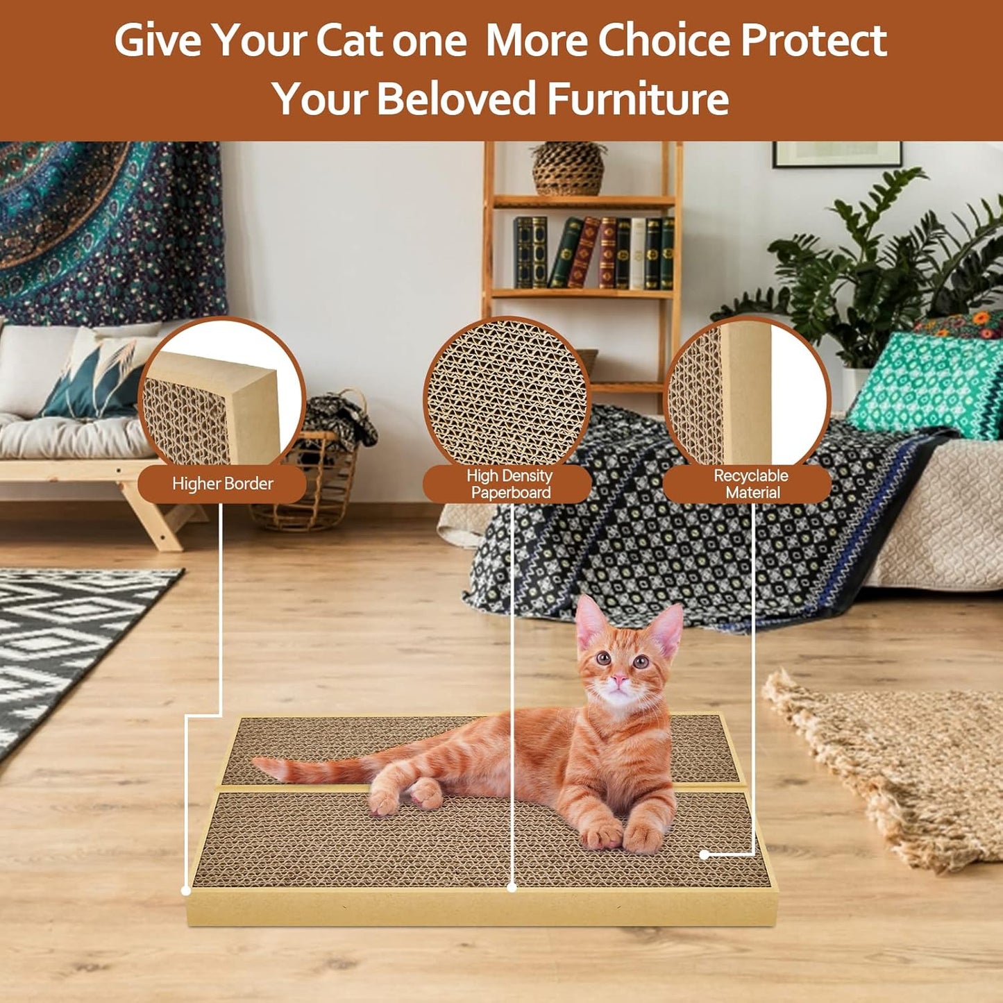 HappyFree SX Double-Sided Cat Scratch Pad: Premium Indoor Cat Scratcher, Cardboard & Post Design