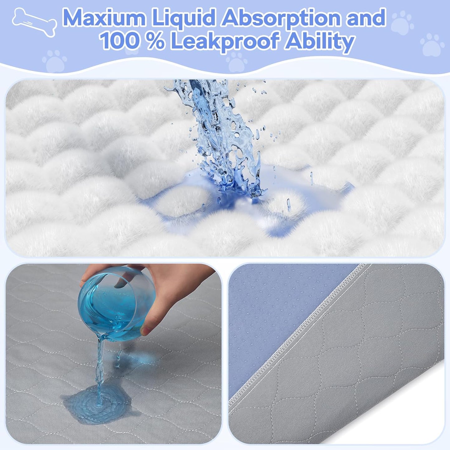 72" x 72" Extra Large Dog Pee Pad - Waterproof Quick Drying Pet Pad for Dogs, Reusable PuppyTraining Pads, Anti-Slip Floor Mat for Dogs, Cats, Bunny, Seniors Bed Pad, 1 Pack