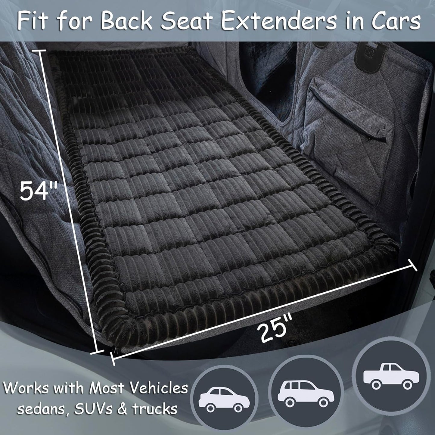 Dog Bed for Car Back Seat, Non-Slip Backseat Pet Bed Mat for Travel, Soft Dog Seat Cover Blanket Washable Couch Protector Fit for Hammock Extenders in Cars, SUVs and Trucks(54"×25" Black)