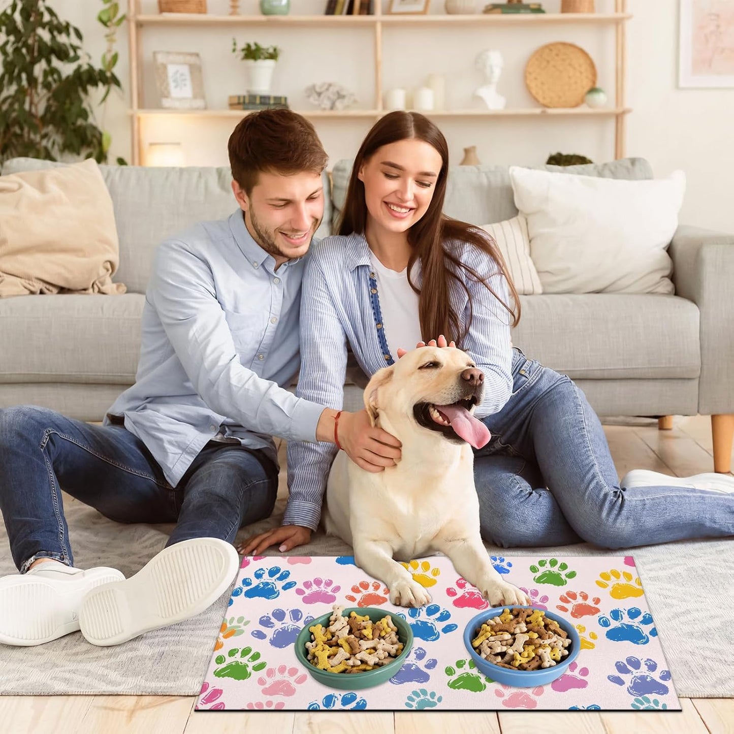Dog Food Mat Absorbent Dog Cat Bowl Mat for Food and Water, Quick Dry Pet Feeding Placemats Non-Slip Feeding Mats Pet Supplies, Dog Paw Print, 24" x 32"