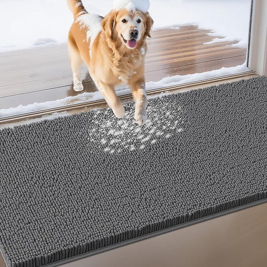 Extra Large Dog Door Mats for Muddy Paws, Chenille Absorbent Dog Mats, Non Slip Heavy Mud Mat for Dogs, Soft Pet Mat for Entryway, Mud Paws, Inside Floor,71" x 25", Grey