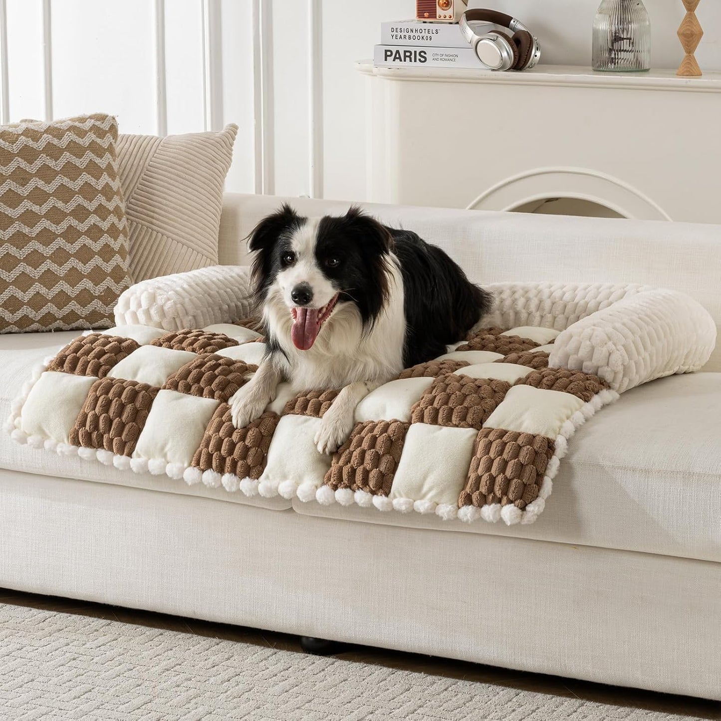 Dog Couch Bed, Thick Flannel Dog Couch Cover Protector, Washable Pet Couch Covers for Sofa, Non-Slip Couch Covers for Dogs, Pet Bed Mat for Couch (Brown, L-39.37 x 33.45 inch)