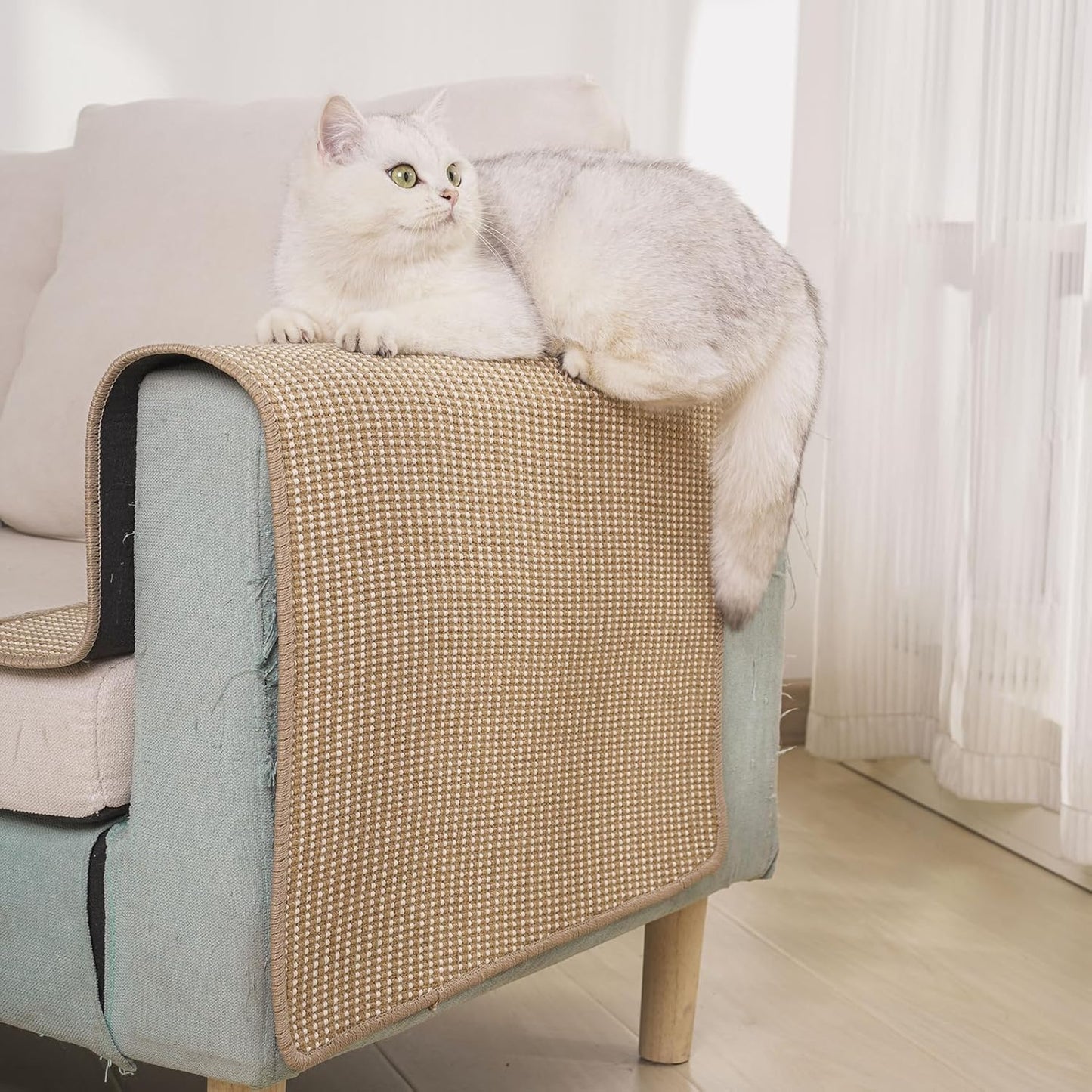 Cat Scratch Furniture Protector [36 x 24 Inch] FOOPOMARY Scratching Pad with Soft Cotton and Natural Sisal Blend for Indoor Cats, Protects Couch and Furniture from Scratching